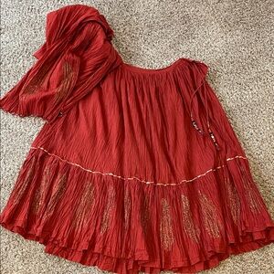 Red Fabindia Dress and matching scarf